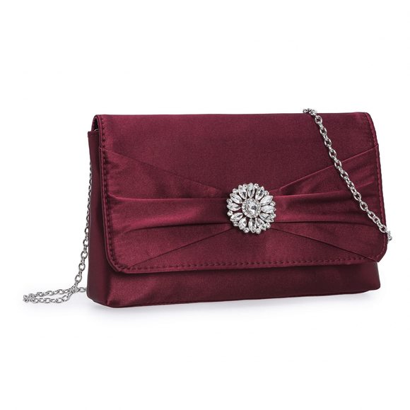 Evening Bag Pleated Flap Satin mal Purse Diamantes Brooch Uwu :D - Picture 1 of 6